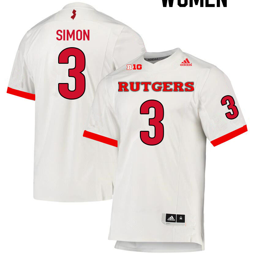 Women #3 Evan Simon Rutgers Scarlet Knights College Football Jerseys Sale-White - Click Image to Close